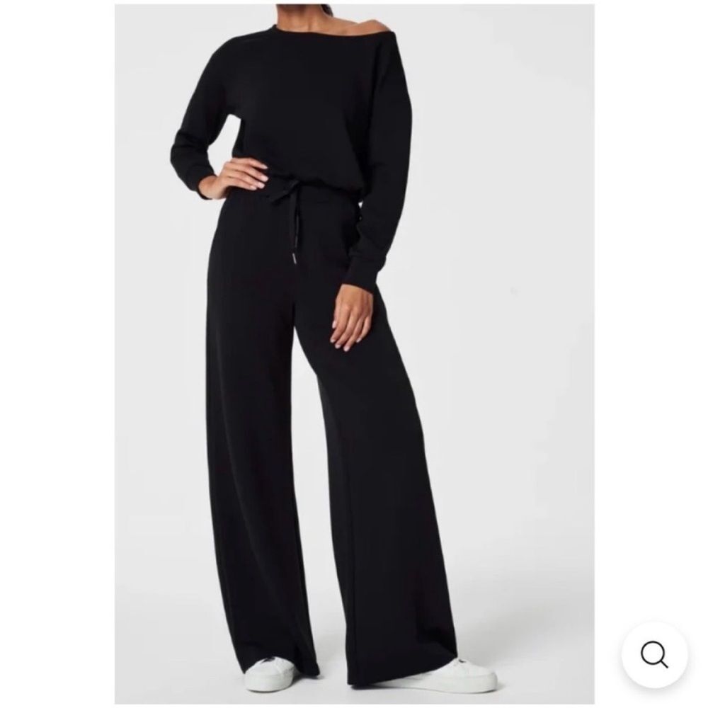 SPANX AirEssentials Off Shoulder Wide Leg Jumpsuit Black Plus Size 1x